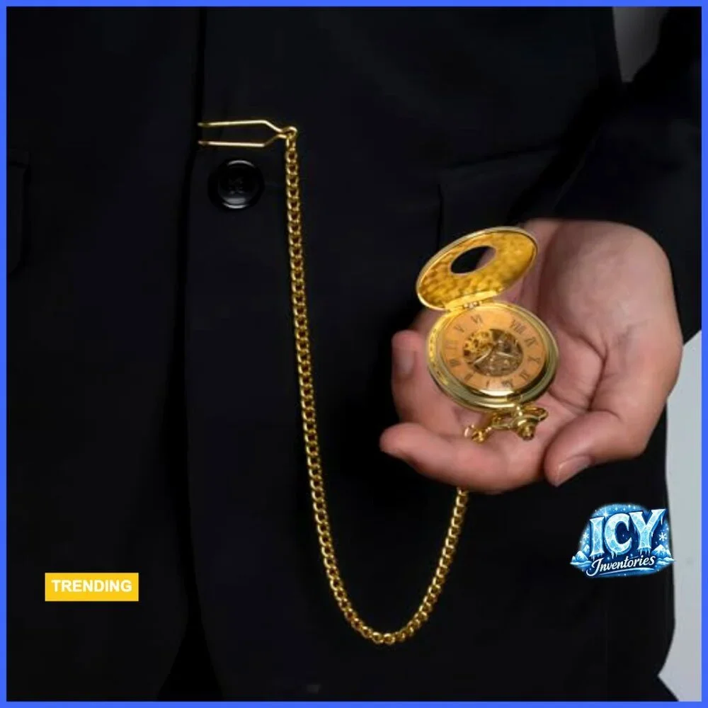 Skeleton Mechanical Pocket Watch Roman Numerals Dial with Chain